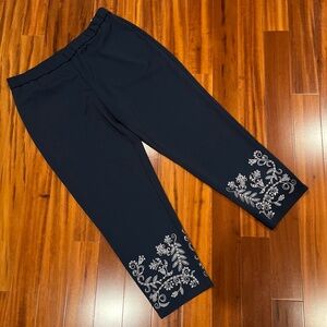 Dennis By Dennis Basso Navy Blue Pants Floral Embroidery Classic PullOn Sz Large